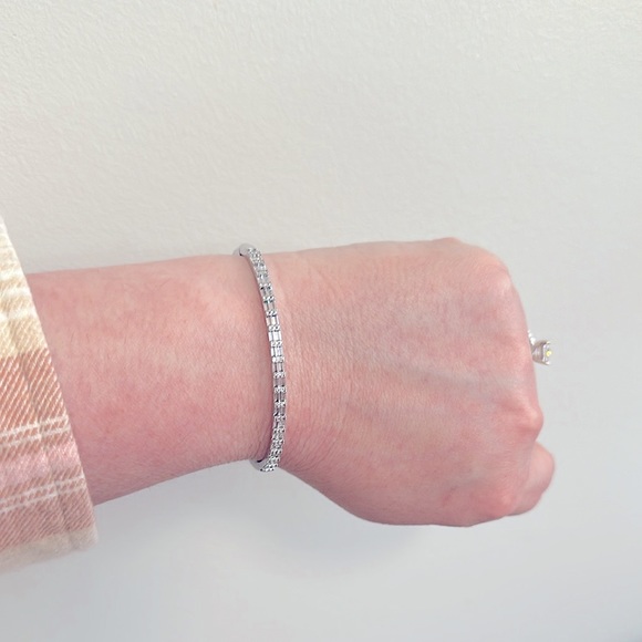 NEW 2pc Silver Gift Set:Oval Earrings+Diamond Baguettes Bangle Bracelet Jewelry - Picture 10 of 16